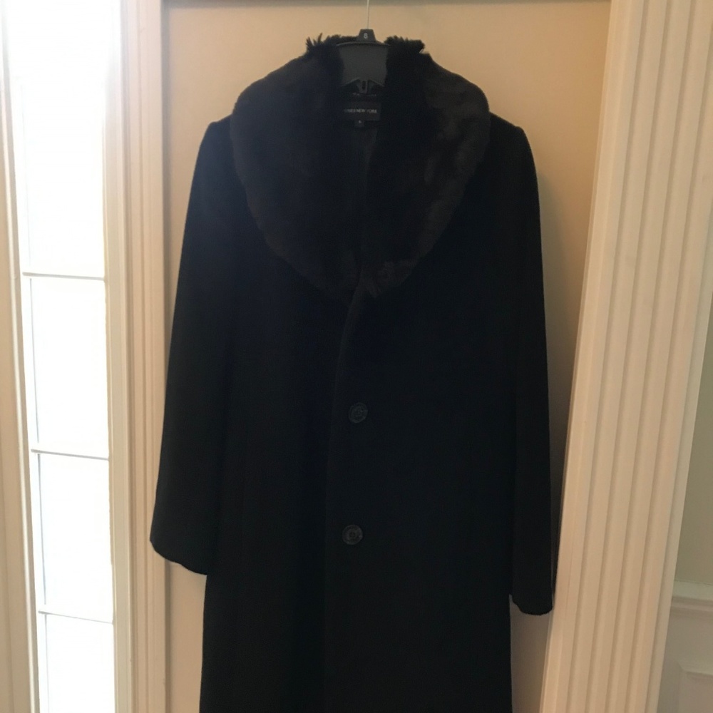 Jones New York Wool Angora Faux Fur Dress Coat